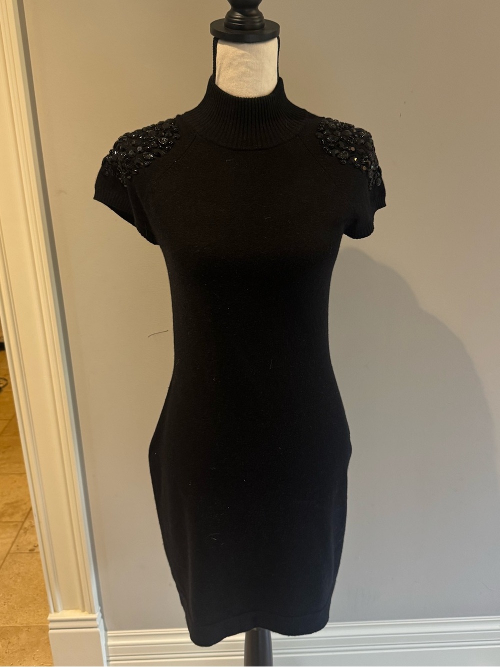 Black Embellished Shoulder Knit Dress - Brand Unspecified